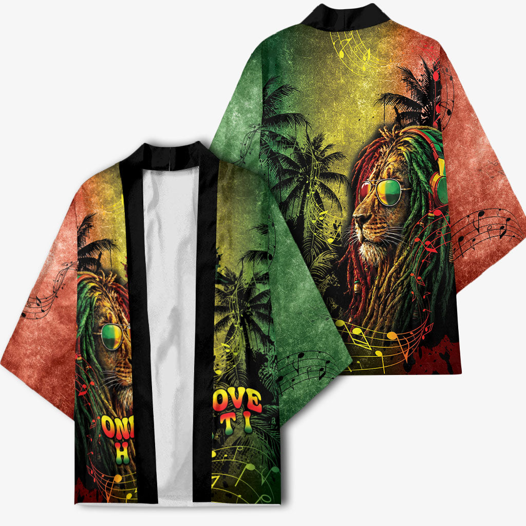 One Love Afro Haiti Kimono Rastafarian Lion Reggae Grunge Style