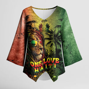One Love Afro Haiti Kimono Sleeve Blouse Rastafarian Lion Reggae Grunge Style