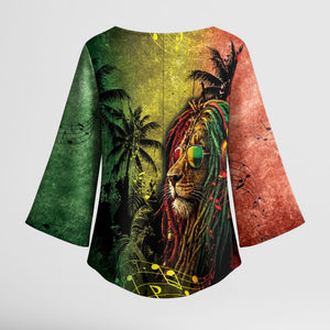 One Love Afro Haiti Kimono Sleeve Blouse Rastafarian Lion Reggae Grunge Style