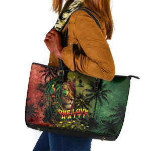 One Love Afro Haiti Leather Tote Bag Rastafarian Lion Reggae Grunge Style