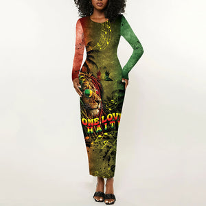 One Love Afro Haiti Long Sleeve Bodycon Dress Rastafarian Lion Reggae Grunge Style