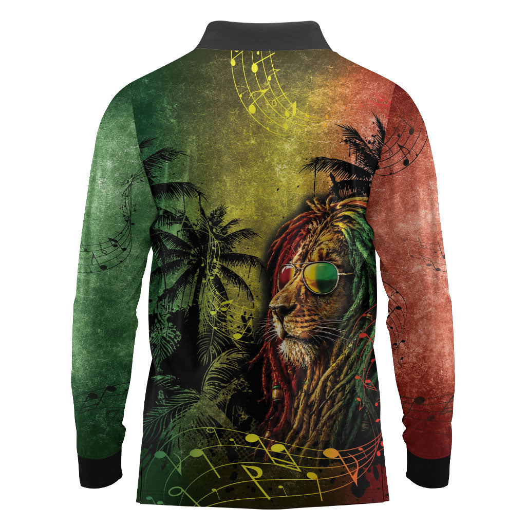 One Love Afro Haiti Long Sleeve Polo Shirt Rastafarian Lion Reggae Grunge Style