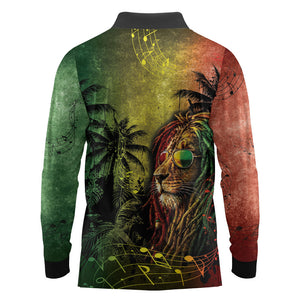 One Love Afro Haiti Long Sleeve Polo Shirt Rastafarian Lion Reggae Grunge Style