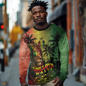 One Love Afro Haiti Long Sleeve Shirt Rastafarian Lion Reggae Grunge Style