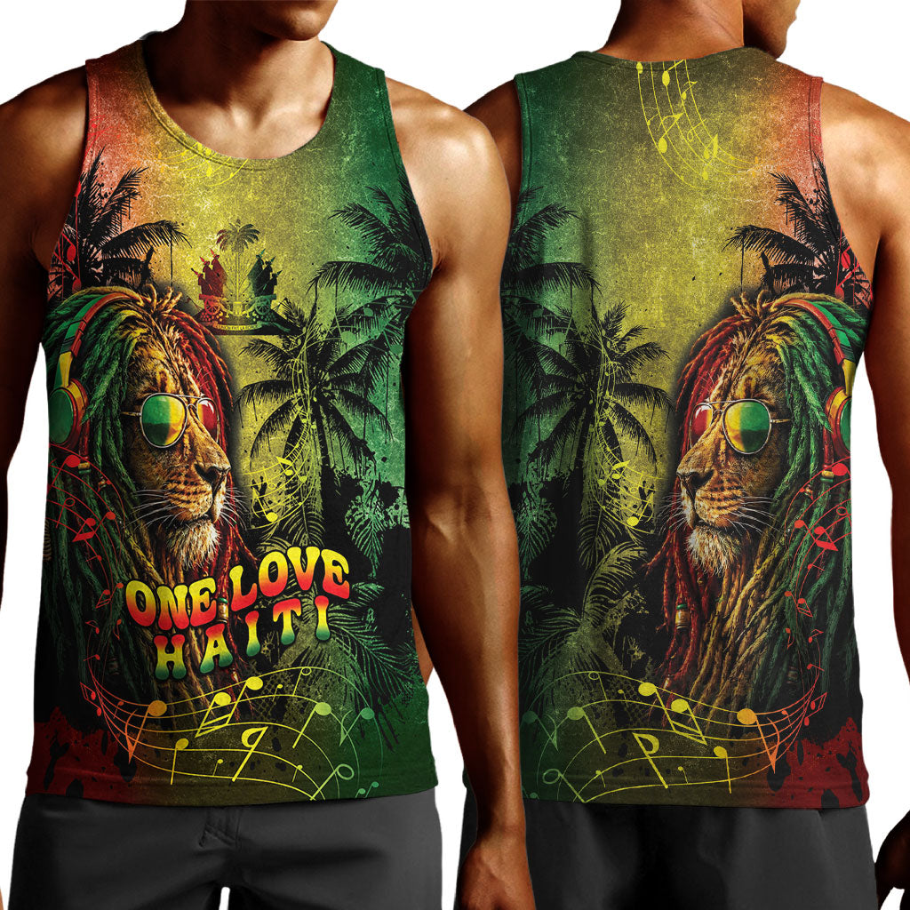 One Love Afro Haiti Men Tank Top Rastafarian Lion Reggae Grunge Style