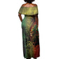 One Love Afro Haiti Off Shoulder Maxi Dress Rastafarian Lion Reggae Grunge Style