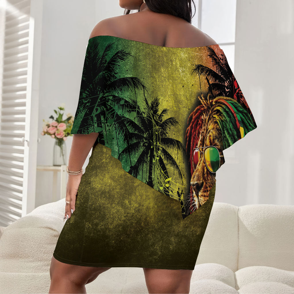 One Love Afro Haiti Off Shoulder Short Dress Rastafarian Lion Reggae Grunge Style