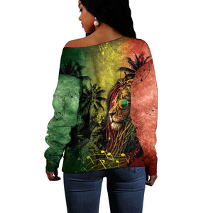 One Love Afro Haiti Off Shoulder Sweater Rastafarian Lion Reggae Grunge Style