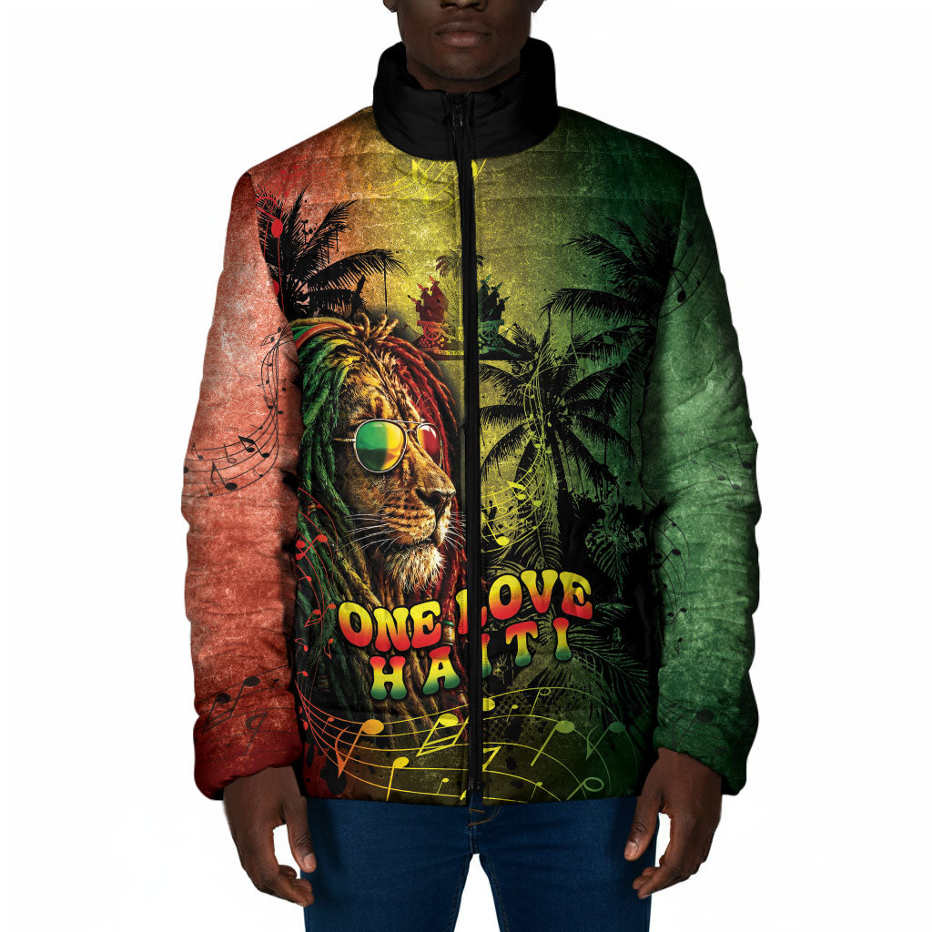 One Love Afro Haiti Padded Jacket Rastafarian Lion Reggae Grunge Style