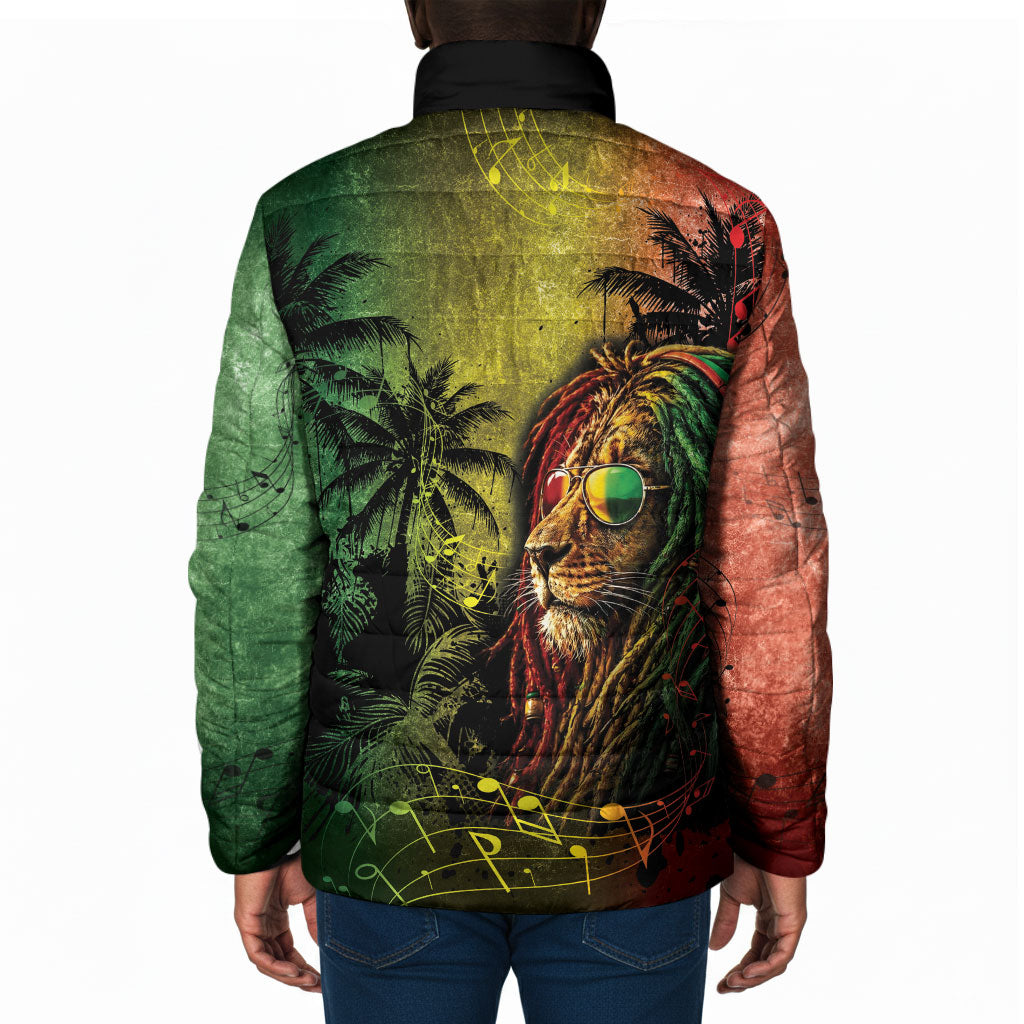 One Love Afro Haiti Padded Jacket Rastafarian Lion Reggae Grunge Style
