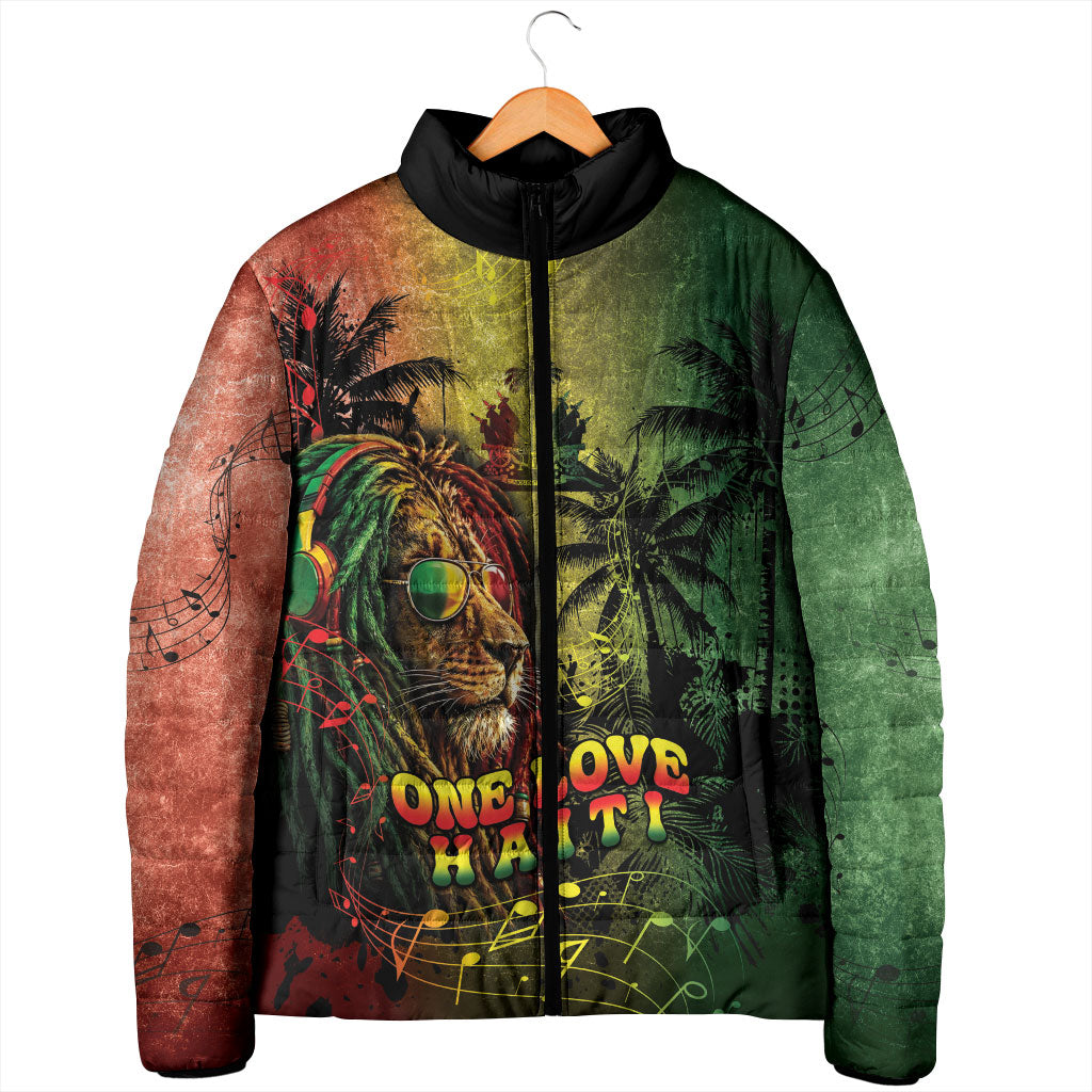 One Love Afro Haiti Padded Jacket Rastafarian Lion Reggae Grunge Style