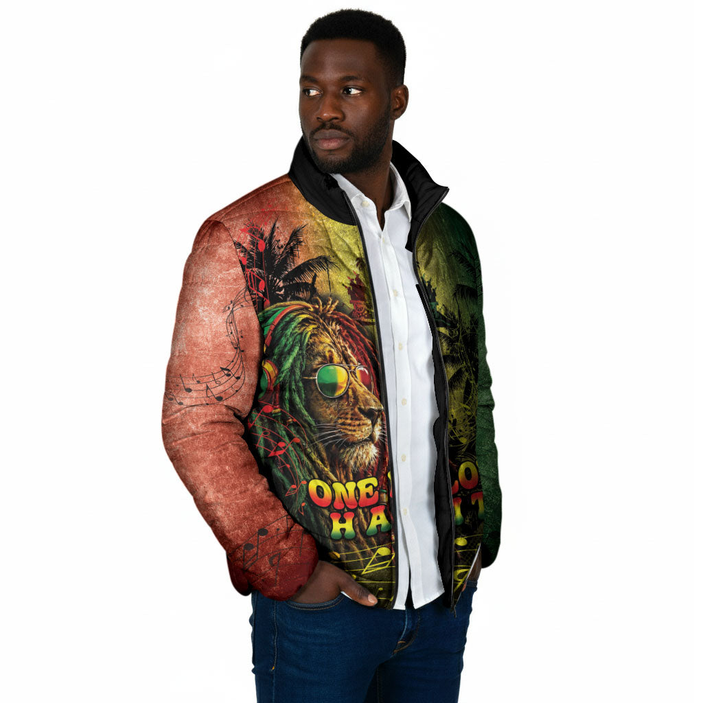 One Love Afro Haiti Padded Jacket Rastafarian Lion Reggae Grunge Style