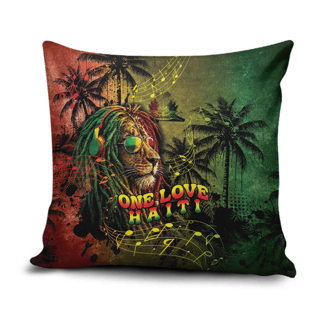 One Love Afro Haiti Pillow Cover Rastafarian Lion Reggae Grunge Style