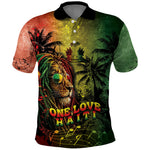 One Love Afro Haiti Polo Shirt Rastafarian Lion Reggae Grunge Style