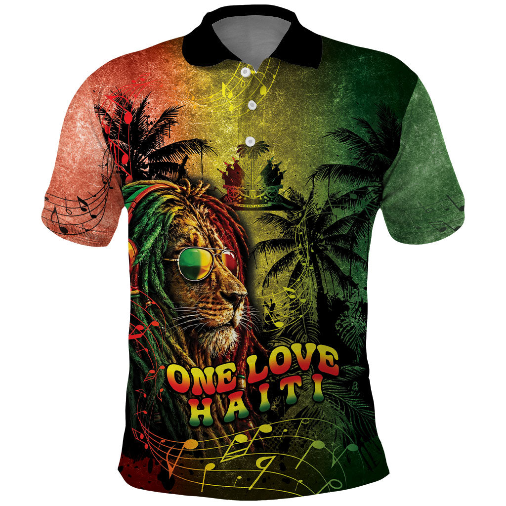 One Love Afro Haiti Polo Shirt Rastafarian Lion Reggae Grunge Style