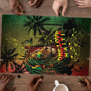 One Love Afro Haiti Puzzle Rastafarian Lion Reggae Grunge Style