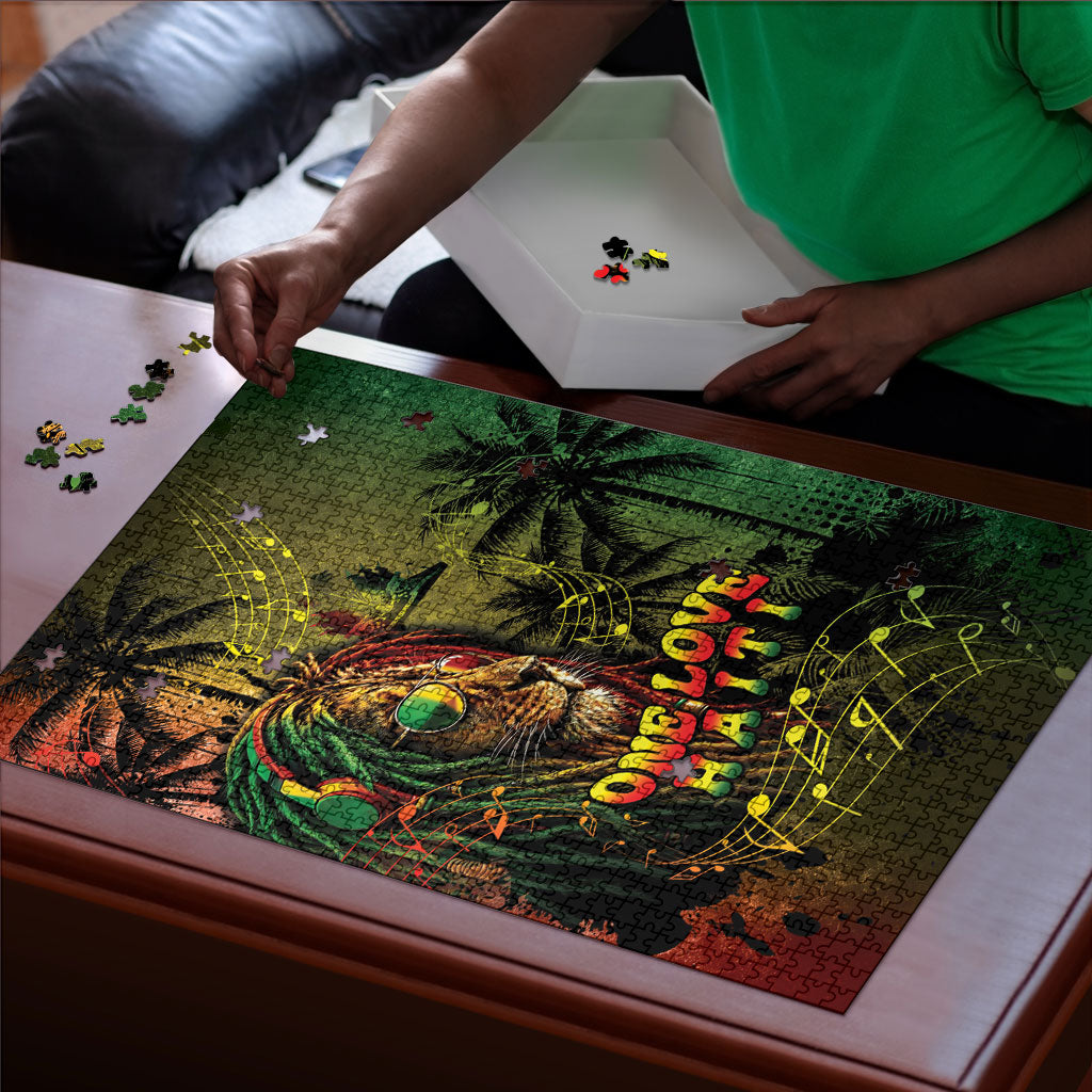 One Love Afro Haiti Puzzle Rastafarian Lion Reggae Grunge Style