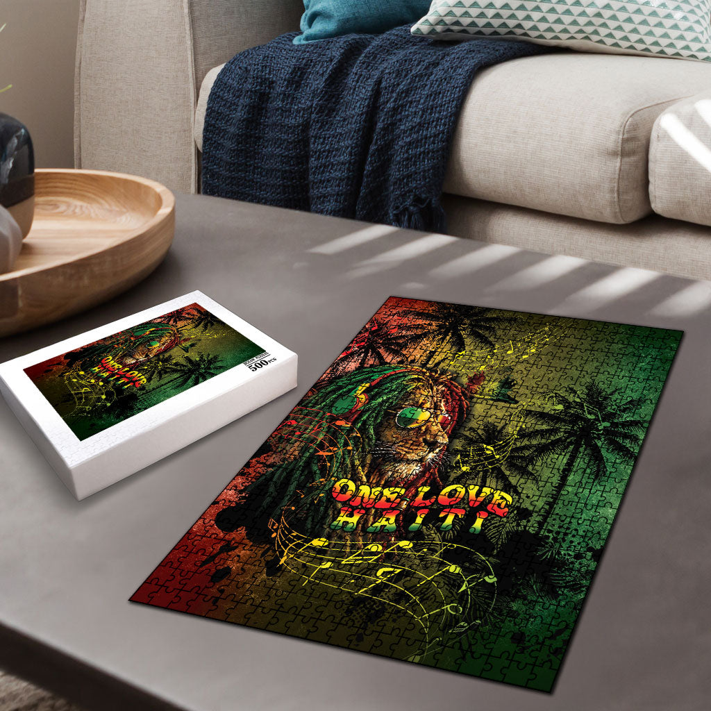 One Love Afro Haiti Puzzle Rastafarian Lion Reggae Grunge Style