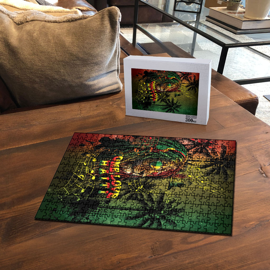 One Love Afro Haiti Puzzle Rastafarian Lion Reggae Grunge Style