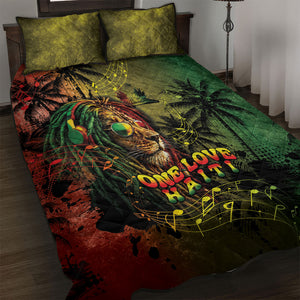 One Love Afro Haiti Quilt Bed Set Rastafarian Lion Reggae Grunge Style