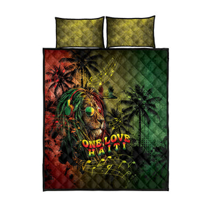 One Love Afro Haiti Quilt Bed Set Rastafarian Lion Reggae Grunge Style