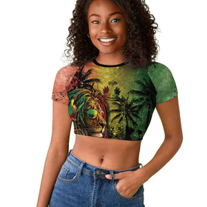 One Love Afro Haiti Raglan Cropped T shirt Rastafarian Lion Reggae Grunge Style