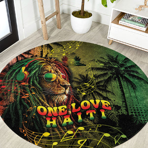 One Love Afro Haiti Round Carpet Rastafarian Lion Reggae Grunge Style