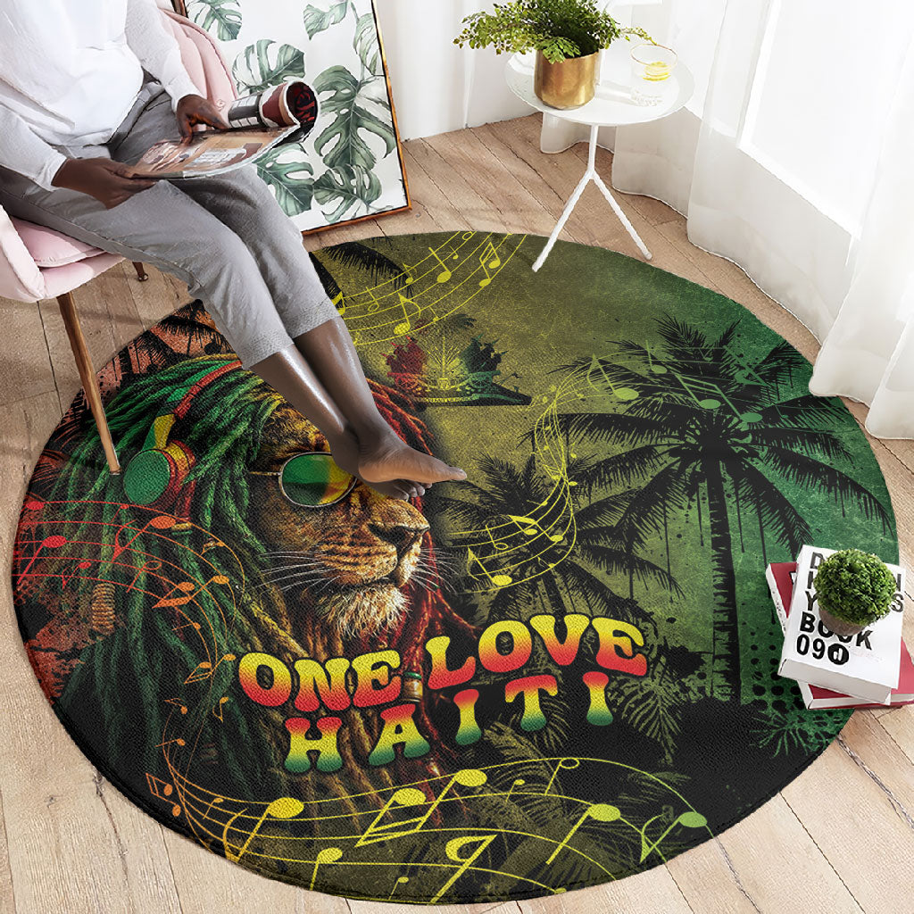 One Love Afro Haiti Round Carpet Rastafarian Lion Reggae Grunge Style