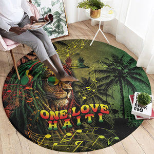 One Love Afro Haiti Round Carpet Rastafarian Lion Reggae Grunge Style