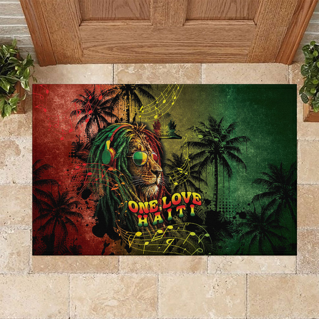 One Love Afro Haiti Rubber Doormat Rastafarian Lion Reggae Grunge Style