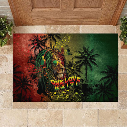 One Love Afro Haiti Rubber Doormat Rastafarian Lion Reggae Grunge Style