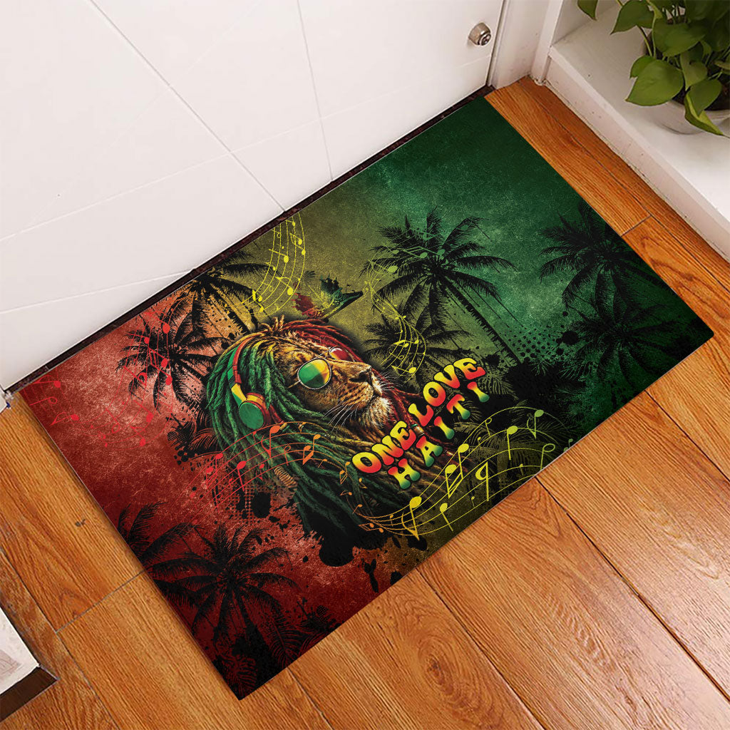 One Love Afro Haiti Rubber Doormat Rastafarian Lion Reggae Grunge Style