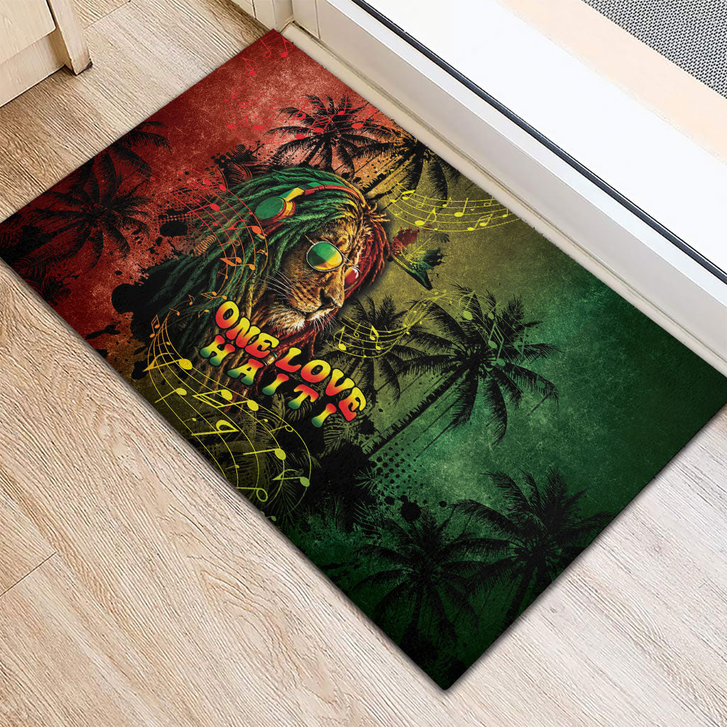 One Love Afro Haiti Rubber Doormat Rastafarian Lion Reggae Grunge Style