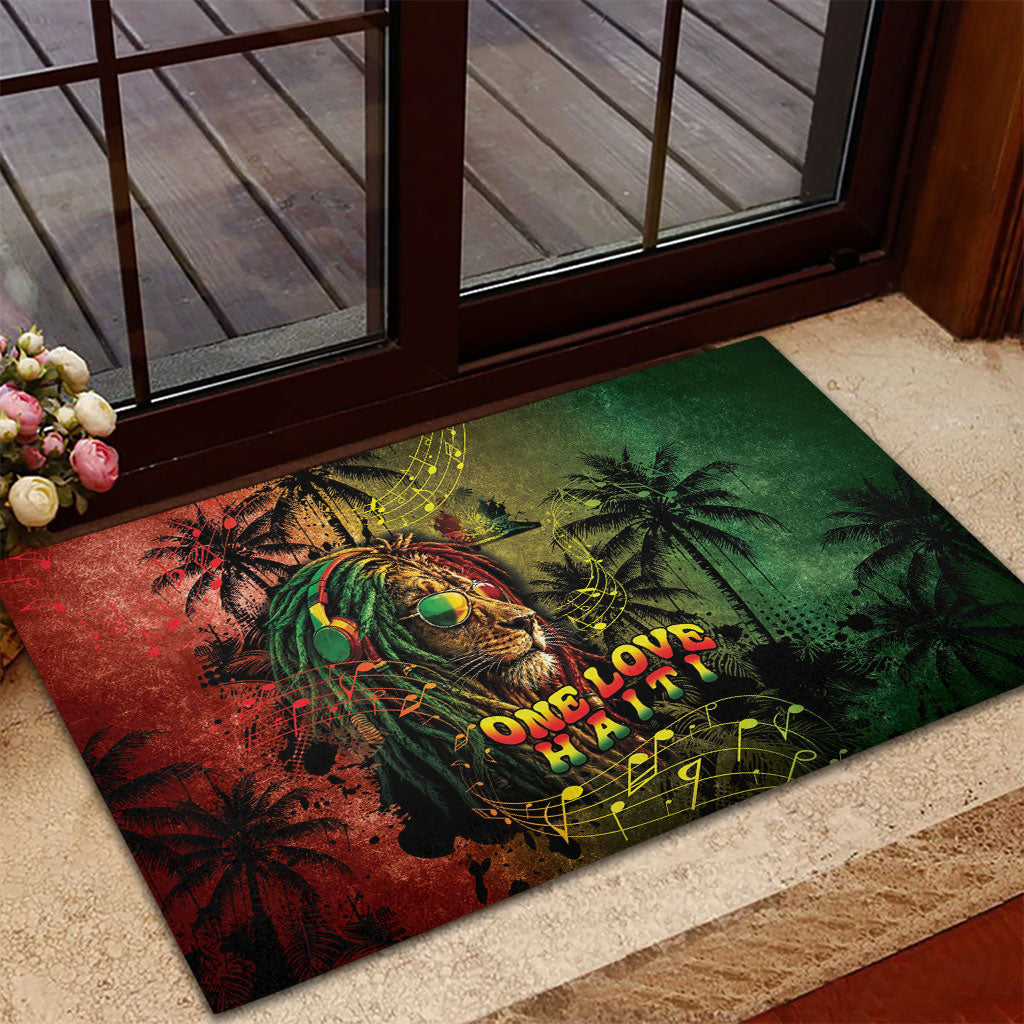 One Love Afro Haiti Rubber Doormat Rastafarian Lion Reggae Grunge Style