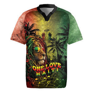 One Love Afro Haiti Rugby Jersey Rastafarian Lion Reggae Grunge Style