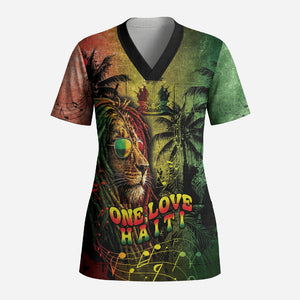 One Love Afro Haiti Scrub Top Rastafarian Lion Reggae Grunge Style
