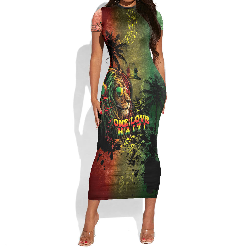 One Love Afro Haiti Short Sleeve Bodycon Dress Rastafarian Lion Reggae Grunge Style
