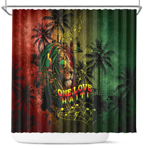 One Love Afro Haiti Shower Curtain Rastafarian Lion Reggae Grunge Style