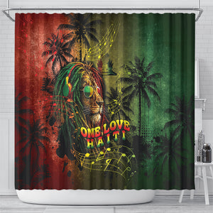 One Love Afro Haiti Shower Curtain Rastafarian Lion Reggae Grunge Style
