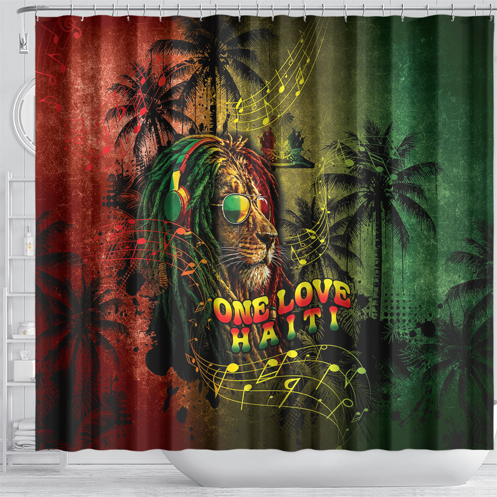 One Love Afro Haiti Shower Curtain Rastafarian Lion Reggae Grunge Style