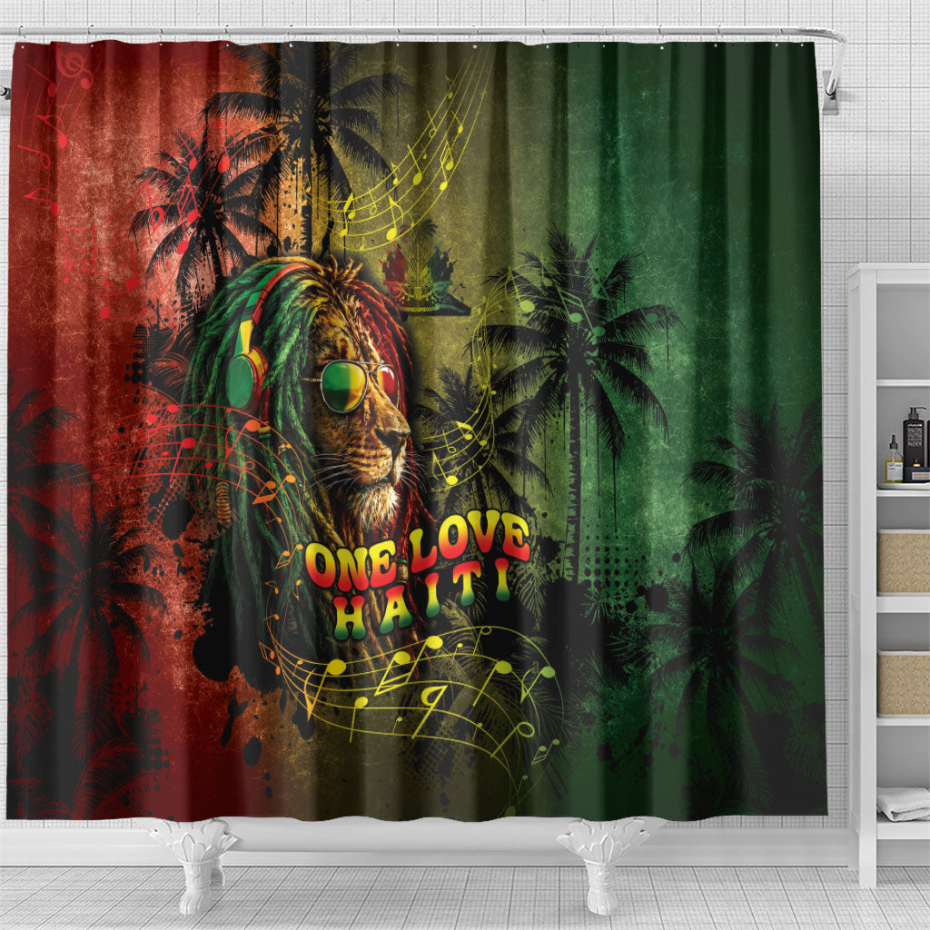 One Love Afro Haiti Shower Curtain Rastafarian Lion Reggae Grunge Style