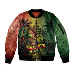 One Love Afro Haiti Sleeve Zip Bomber Jacket Rastafarian Lion Reggae Grunge Style