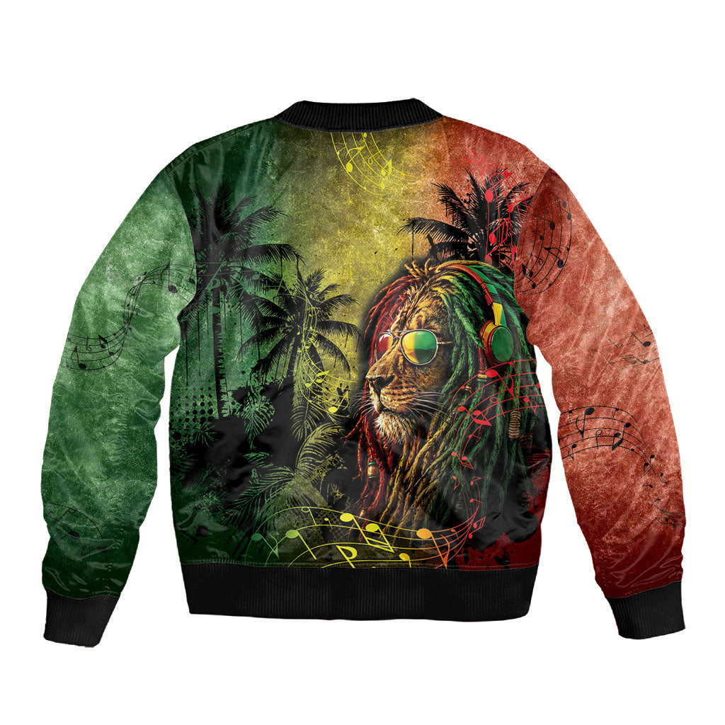 One Love Afro Haiti Sleeve Zip Bomber Jacket Rastafarian Lion Reggae Grunge Style