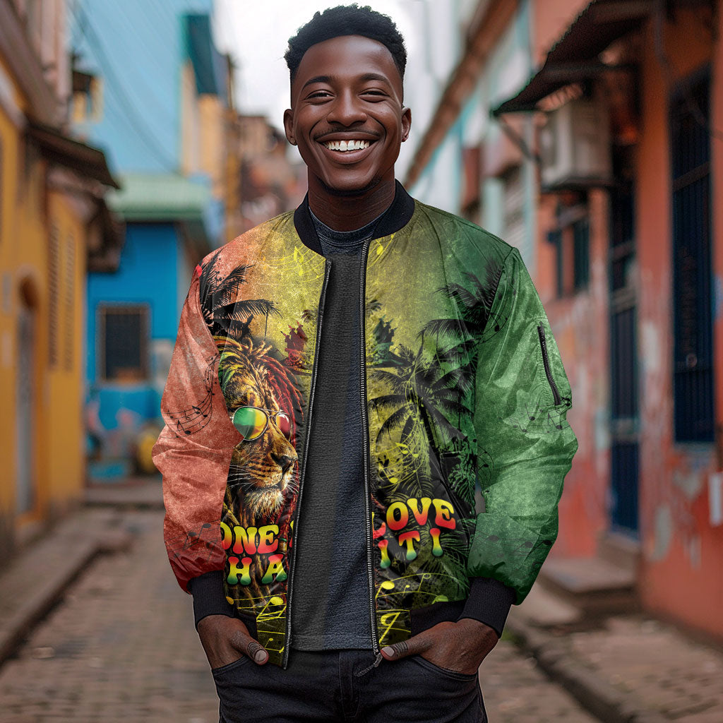 One Love Afro Haiti Sleeve Zip Bomber Jacket Rastafarian Lion Reggae Grunge Style