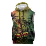 One Love Afro Haiti Sleeveless Hoodie Rastafarian Lion Reggae Grunge Style