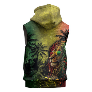 One Love Afro Haiti Sleeveless Hoodie Rastafarian Lion Reggae Grunge Style