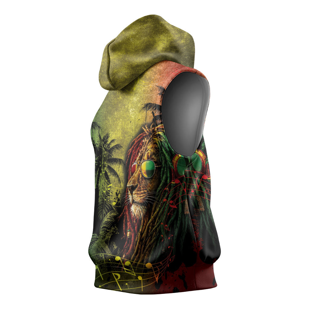 One Love Afro Haiti Sleeveless Hoodie Rastafarian Lion Reggae Grunge Style