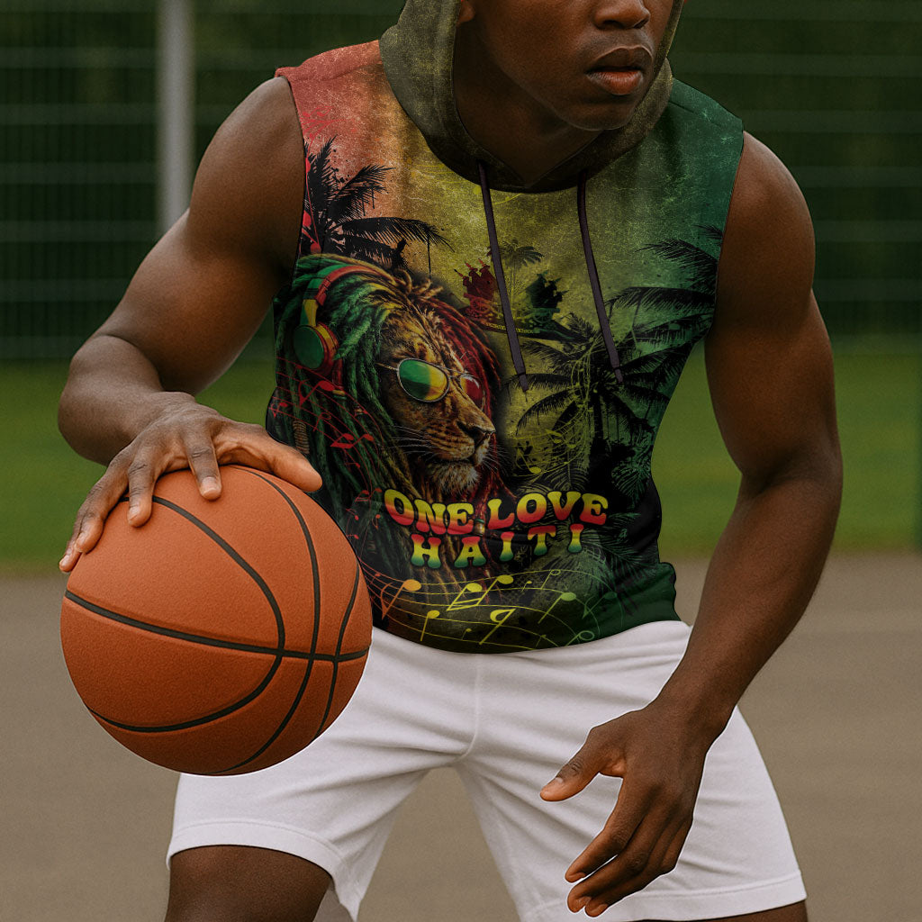 One Love Afro Haiti Sleeveless Hoodie Rastafarian Lion Reggae Grunge Style