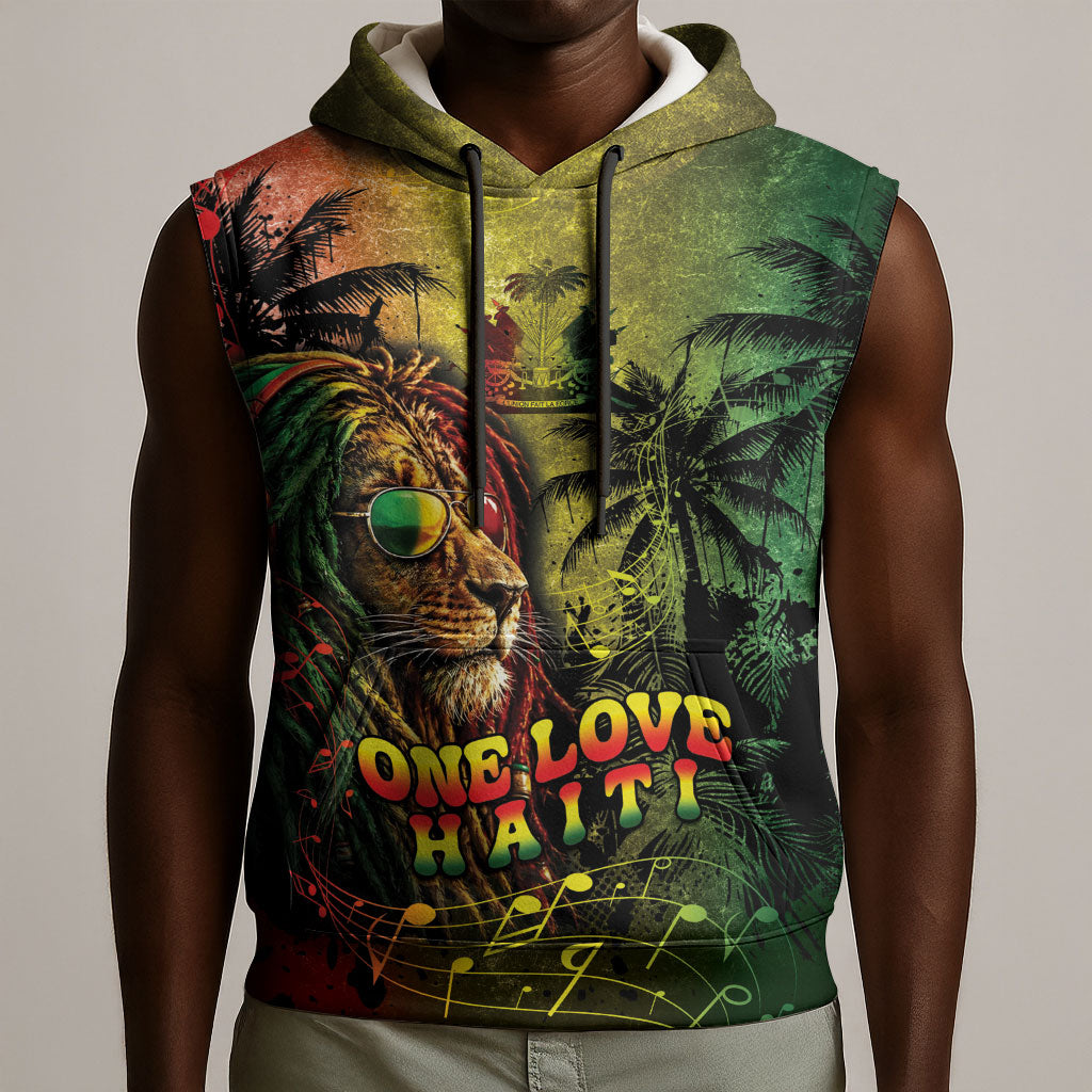 One Love Afro Haiti Sleeveless Hoodie Rastafarian Lion Reggae Grunge Style