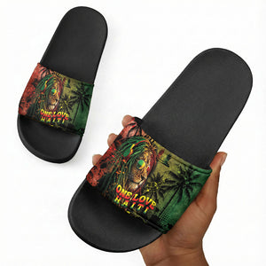 One Love Afro Haiti Slide Sandals Rastafarian Lion Reggae Grunge Style